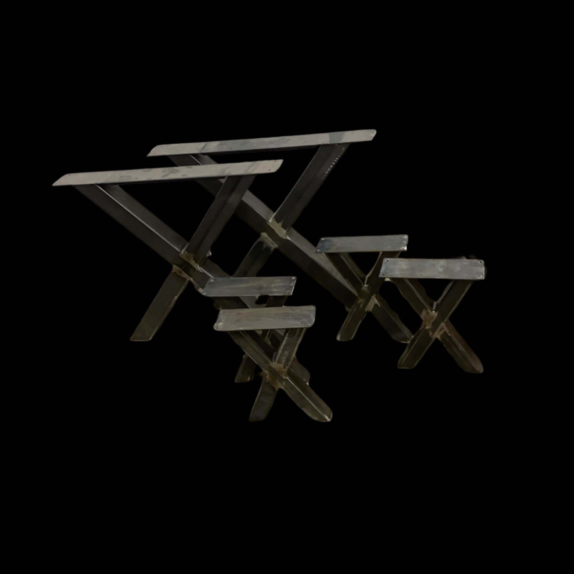 Custom Table Legs — Steel X-frame table legs in graduated sizes